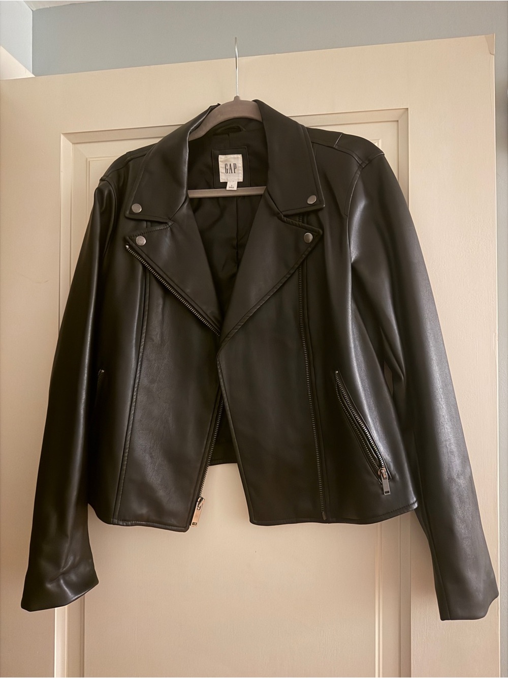 GAP Black Faux Leather Moto Biker Jacket